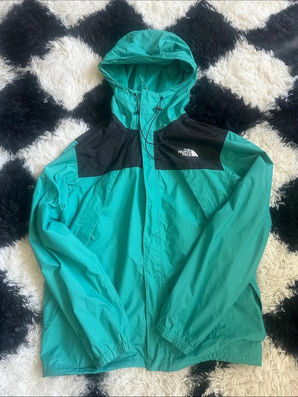 The North Face Teal and Black Hooded Rain Jacket